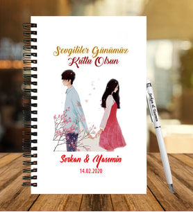 Sevgililer Gününe Özel Ahşap Defter Kalem Hediye Seti 29