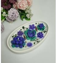 Serenity Sanat Kaktüs Mum Dekoratif Kayık Tabak Hediyelik Kokulu Mum (Beyaz-Mavi)