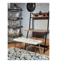 Krom Metal Yeşil Oturaklı Sivriltme Ayaklı Babyface Puf & Bench & Oturak (Krem)