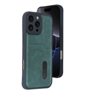 Apple İphone 16 Pro Kılıf Sara Kartvizitli Deri Kılıf - Koyu Yeşil