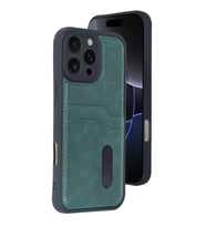 Apple İphone 16 Pro Kılıf Sara Kartvizitli Deri Kılıf - Koyu Yeşil