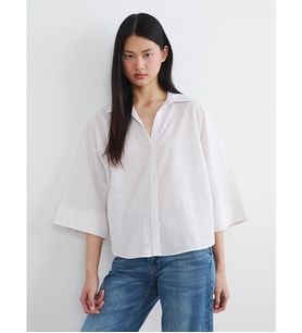 LCW Vision Bej Çizgili Oversize Poplin Kadın Gömlek
