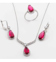 925 Ayar Gümüş Pembe Zirkon Taşlı Damla Set