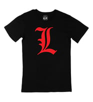Kırmızı Death Note L Logolu Siyah Tişört