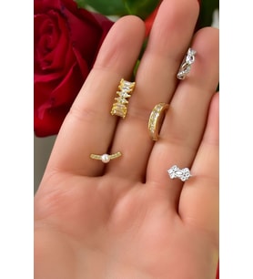 Çelik Sarı-beyaz 5'li Kombinli Tragus Küpe Model13