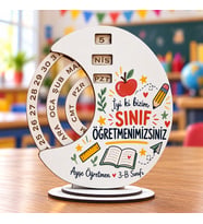 Kişiye Özel İsimli Sınıf Öğretmeni Ahşap Sonsuz Takvim - İyi ki Bizim Sınıf Öğretmenimizsiniz 24 Kasım Hediyesi (20x17 cm)