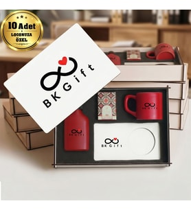 Logonuza Özel 10 Adet Kutulu Ahşap Altlıklı Kırmızı Fincan & Kolonya & & Aromalı Kahve Seti – Ahşap Kutulu Kurumsal Hediye Seti