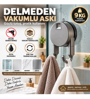 Vakumlu Havlu Bornoz Askısı 9 KG Çift Kancalı Delmeden Montaj Banyo Mutfak Duvar Askısı