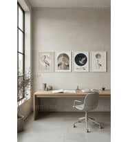Minimalist Kuş ve Ay Sanatı 4’lü Ahşap Çerçeveli Tablo Seti