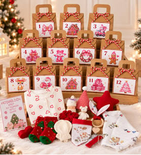Kız Bebek İlk Yılbaşım Tekstil Hediye Seti - 12 Günlük Yılbaşı Geri Sayım Takvimli (Advent Calendar) Konsept Bebek Hediye Kutusu