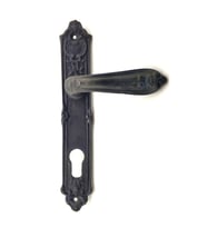 Antika Tarz Dekoratif Pirinç Çiçekli Yale Kapı Kolu - 240x40 mm, Oksit