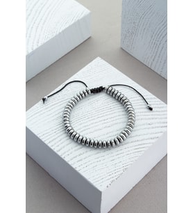 Hematit Doğal Taş Gümüş Rondela Kesim Tam Tur 6x3mm Makrome Bileklik