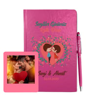 Sevgililer Gününe Özel Pembe Defter Kalem & Instagram Çerçeve Hediye Seti 2