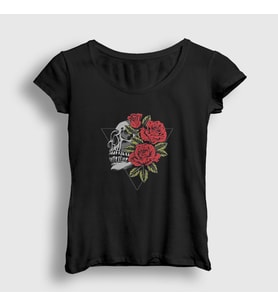 Presmono Kadın Siyah Roses And Skull T-Shirt 353649tt
