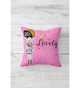 Pop Art Lovely Çift Tarafı Baskılı Gizli Fermuarlı Yastık Kılıfı Kırlent Koltuk Yastık Kılıfı (Siyah-Pembe)