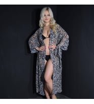 PAREDORA Siyah Beyaz Kaplan Desenli Kimono Pareo