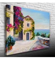 Sahildeki Sarmaşıklı Ev Yağlıboya Kanvas Tablo 50 x 70