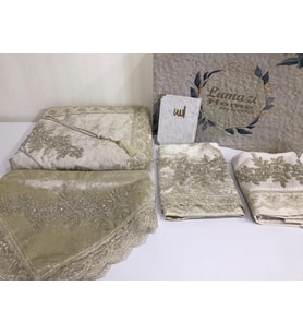 Lamazihome Cappucino 6 Parça Seccade Seti Gelin Damat Bohça Takımı Seccade Takımı