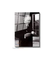 Dikey Cam Tablo Salon Duvar Tablosu Dikey Cam Ataturk Fincan Tutarken Yeni Ev Hediyesi Ofis Tablosu
