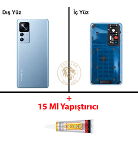 Xiaomi Mi 12T PRO Lensli Mavi Arka Pil Kapağı Batarya Kapağı Lazer Kesim + B-7000 Yapıştırıcı