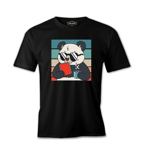 Panda with Sunglasses Reading a Book Siyah Erkek Tshirt