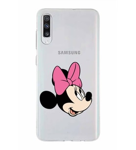 Samsung Galaxy A70s   Kapak Minnie Mouse Tasarımlı Şeffaf Silikon Kılıf