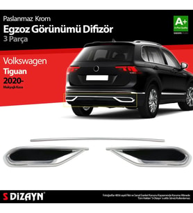 Drs Tuning Tiguan Uyumlu Krom Egzoz Görünümü Difüzör 3 Parça 2020 Üzeri A+Kalite