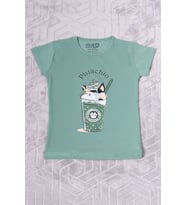 KIZ ÇOCUK TSHİRT PİSTACHİO BASKILI BİSİKLET YAKA E2 (Yeşil)