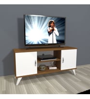 Decoraktiv Eko 120 Mdf Retro Tv Ünitesi Tv Sehpası (Beyaz - Kahverengi)