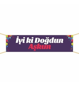 Doğum Günü Pankartı (Aşkım) -2 75x300 cm (Çok Renkli)