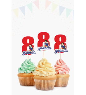 Pamuk Prenses Temalı * 8 (sekiz) Yaşında Cupcake Süsü '10lu