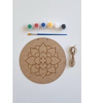 Hobi ve Dekor İçin Mandala Desenli Ahşap Boyama Seti - Fırça ve Akrilik Boya Hediyeli (Ham)