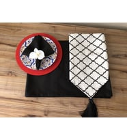 SOFRA SUNUM SETİ BEYAZ ZEMİN SİYAH MOROCCAN DESEN (Krem)