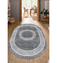Dijital Baskılı Kaymaz Taban Yıkanabilir Oval Salon Halısı Mutfak Halısı Yolluk NDO-SD-583 (Gri)