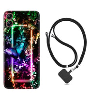 Samsung Galaxy A04E Kılıf Silikon Boyun Askılı İpli Desenli Silikon Butterfly Neon 1684