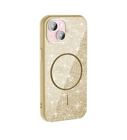 Coverzone iPhone 15 Plus ile uyumlu Parlayan Simli Y�zey Renkli Magsafe ile uyumlu W?reless ?arj �zellikli X Z-Okso iPhone 15 Plus i�in i�in Kapak Gold