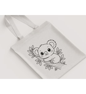 Sevimli Koala Desenli Dal Yaprak Çocuk Omuz Çantası Hediyelik Boyanabilir Ham Bez Çanta