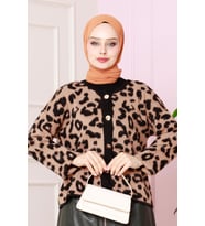 Leopar Kısa Hırka -VİZON