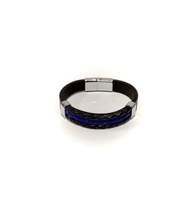 Midnight Blue Örgü Hakiki Deri Erkek Bileklik-561