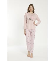 Estiva 22135 Kadın Çiçek Desenli Uzun Kollu Viskon Pijama Takımı (Pembe)