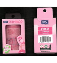 KRAF 2505FL WASHI TAPE FLAMINGO 3 LÜ TEK SET KUTULU DESENLİ BANT  (15mmx3m 2Ad + 30mmx3m 1 Ad)