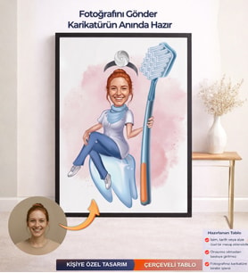 Kişiye Özel Diş Hekimi Karikatür Çerçeveli Tablo ,Meslek Karikatürü,Kişiye Özel Karikatür,Karikatür Biblo