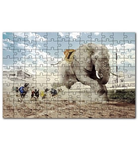 Cakapuzzle Köpek Yarışına Katılan Fil İllüstrasyon Puzzle Yapboz MDF (Ahşap) (120 Parça)