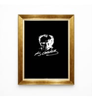 Tablore Atatürk Silüeti ve İmzalı Siyah Kanvas Tablo - Altın Varaklı Lüks Çerçeveli Minimalist Tasarım