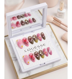 Louésse Cherry Bloom Takma Tırnak 12’li Çiçek Desenli Pembe Kahve Soft Nail