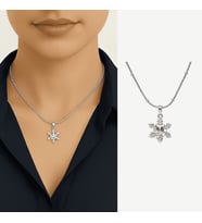 Kadın Çelik Kolye - Kar Tanesi Tasarım - Beyaz Zirkon Taşlı - Stres Çarkı Model - Gümüş Renk