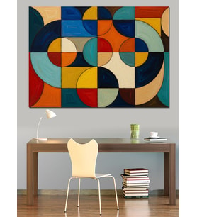 Renkli Geometrik Daireler Soyut Sanat Dekoratif Kanvas - Mdf Ahşap Tablo