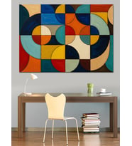 Renkli Geometrik Daireler Soyut Sanat Dekoratif Kanvas - Mdf Ahşap Tablo