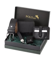 Polo Air Kemer Cüzdan Kartlık Anahtarlık Benzinli Polo Air Çakmak Hediyelik Kutusunda  CHM-11 (Siyah)