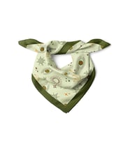Zeytin Yeşili Nazar & Astroloji Desenli Saten Fular 48x48 cm – Bohem Kare Bandana